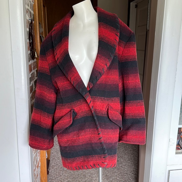 Vintage wool blend black and red western style jacket - Picture 3 of 11